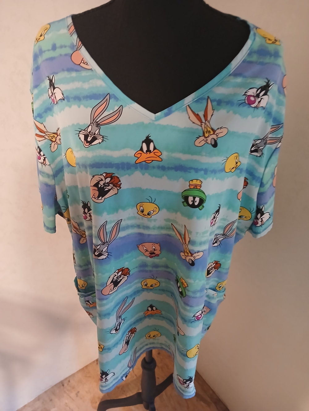 Looney Tunes V-Neck Cartoon Character Scrub Top Tee - Aqua Mix